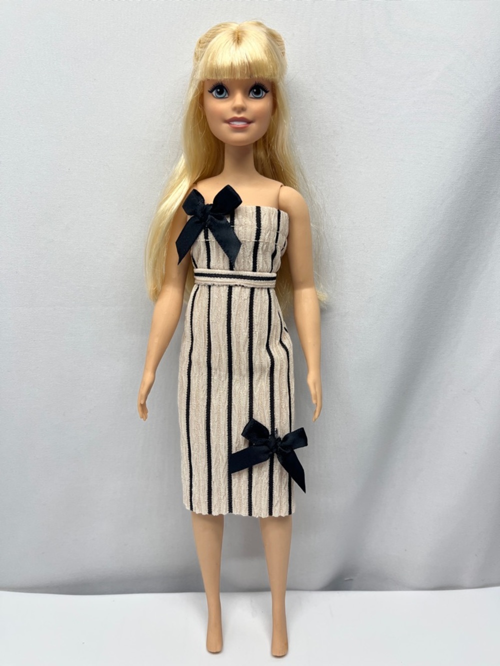 Classic Striped Super Size Barbie Doll Dress in Cream and Black - Kids Toys